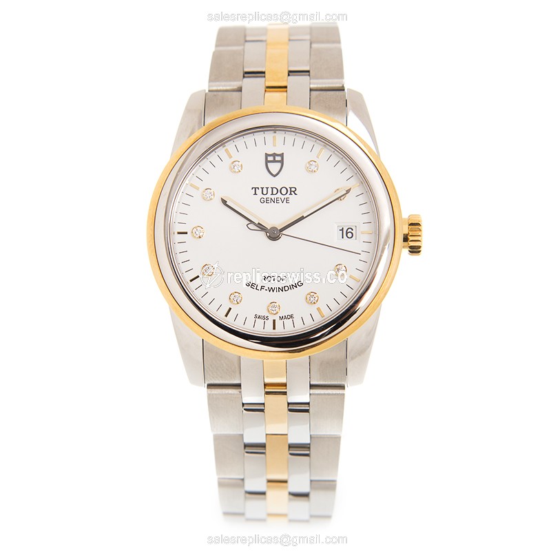 Tudor Glamour Date Replica - Automatic - Gold & Steel - Ivory Dial - Silver Clasp - View 2
