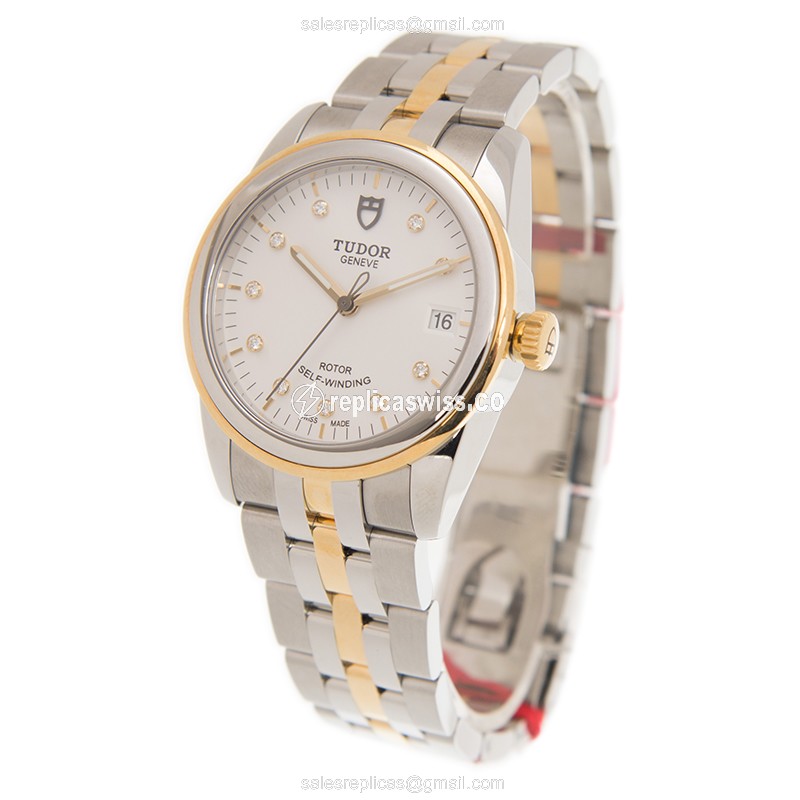 Tudor Glamour Date Replica - Automatic - Gold & Steel - Ivory Dial - Silver Clasp - View 3