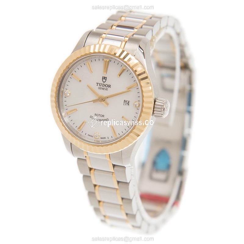 Tudor 12113-65013-369DI-NCWT Replica - Automatic - White Dial - Gold & Steel Case - 18kt Strap - View 3