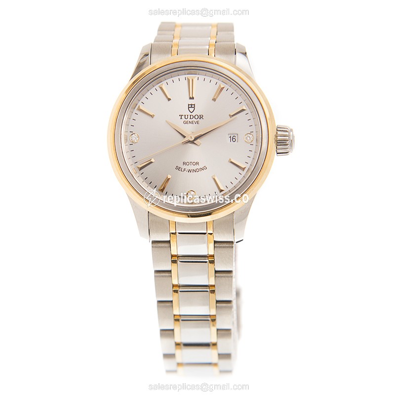 Brand Tudor 12103-65013-369DI-SV - Automatic - 18kt Gold Case - Silver Dial - Gold & Steel Strap - View 2