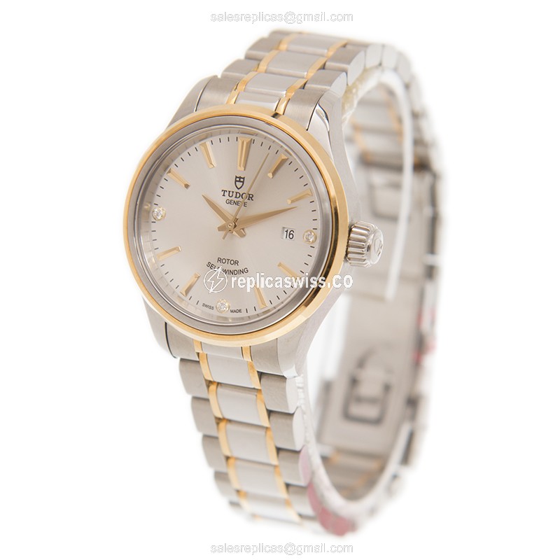 Brand Tudor 12103-65013-369DI-SV - Automatic - 18kt Gold Case - Silver Dial - Gold & Steel Strap - View 3