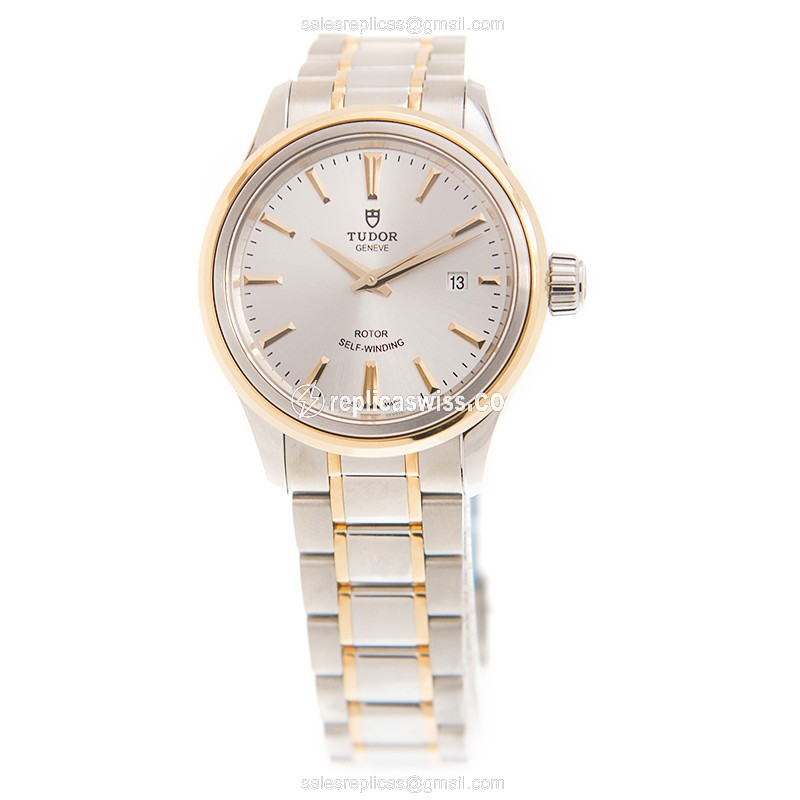 Tudor 12103-65013SV Replica - Automatic - 18kt Gold/Steel Case - Silver Dial - Gold/Steel Band - View 2