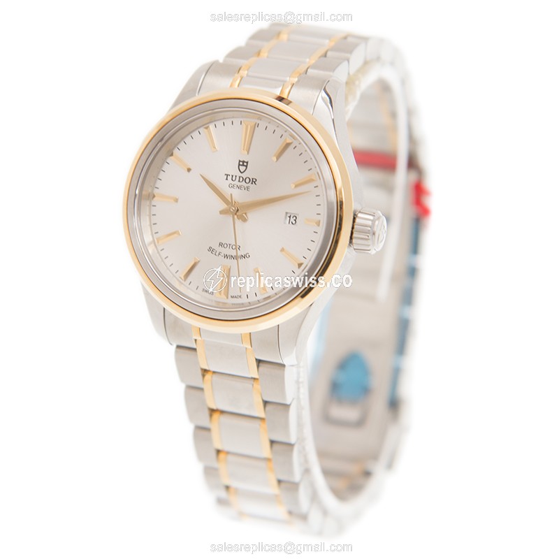 Tudor 12103-65013SV Replica - Automatic - 18kt Gold/Steel Case - Silver Dial - Gold/Steel Band - View 3