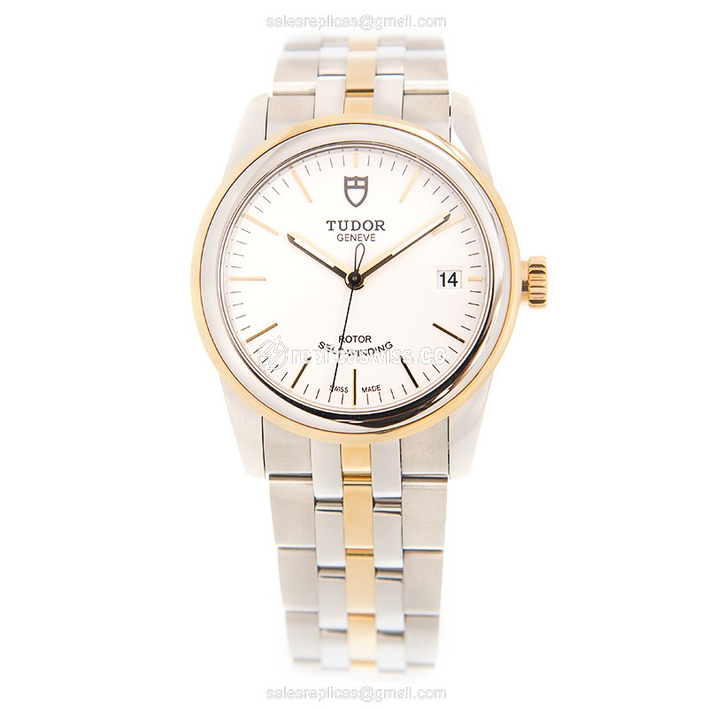 18kt Tudor Glamour Date - Automatic - White Dial - Gold & Steel Strap - Clasp - View 2