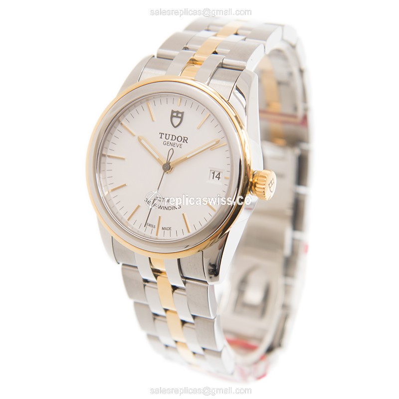 18kt Tudor Glamour Date - Automatic - White Dial - Gold & Steel Strap - Clasp - View 3