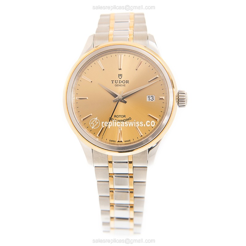 Automatic Tudor 12503-65053-CH - 18kt Gold & Steel - Gold Dial - Gold Clasp - View 2