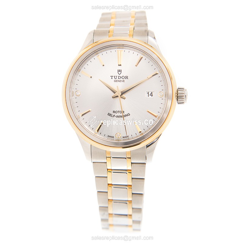 Tudor 12503-65053-369DI-SV Replica - Automatic - 18kt Gold & Steel Case - Silver Dial - View 2