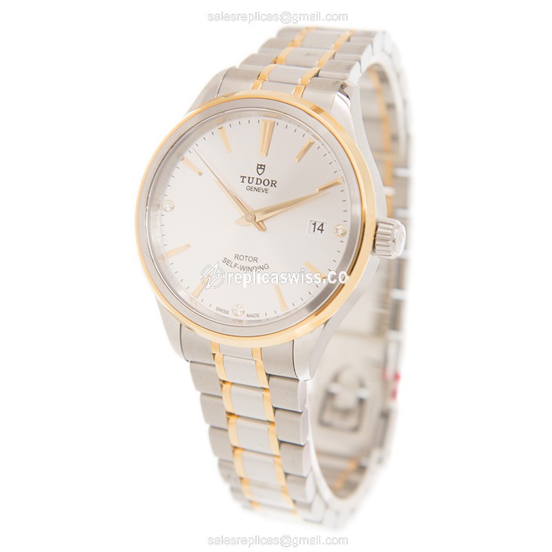Tudor 12503-65053-369DI-SV Replica - Automatic - 18kt Gold & Steel Case - Silver Dial - View 3