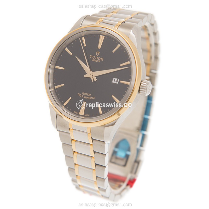 Tudor 12703-65073-BK Replica - Automatic - 18kt Gold & Steel - Black Dial - View 3