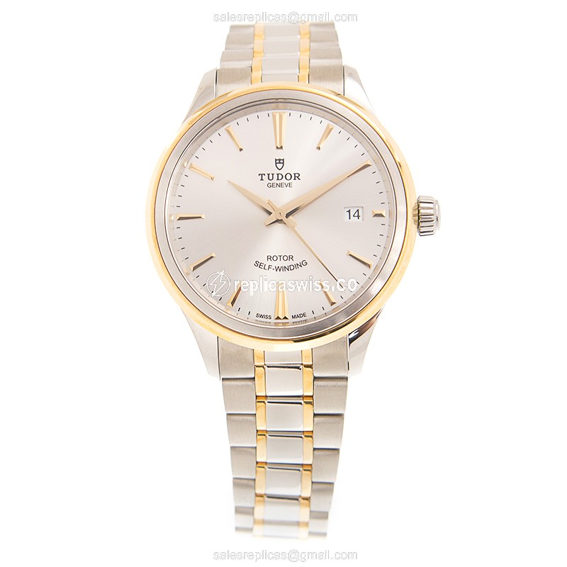Tudor 12503-65053-SV Replica - Automatic - 18kt Gold & Steel - Silver Dial - Gold Strap - View 2