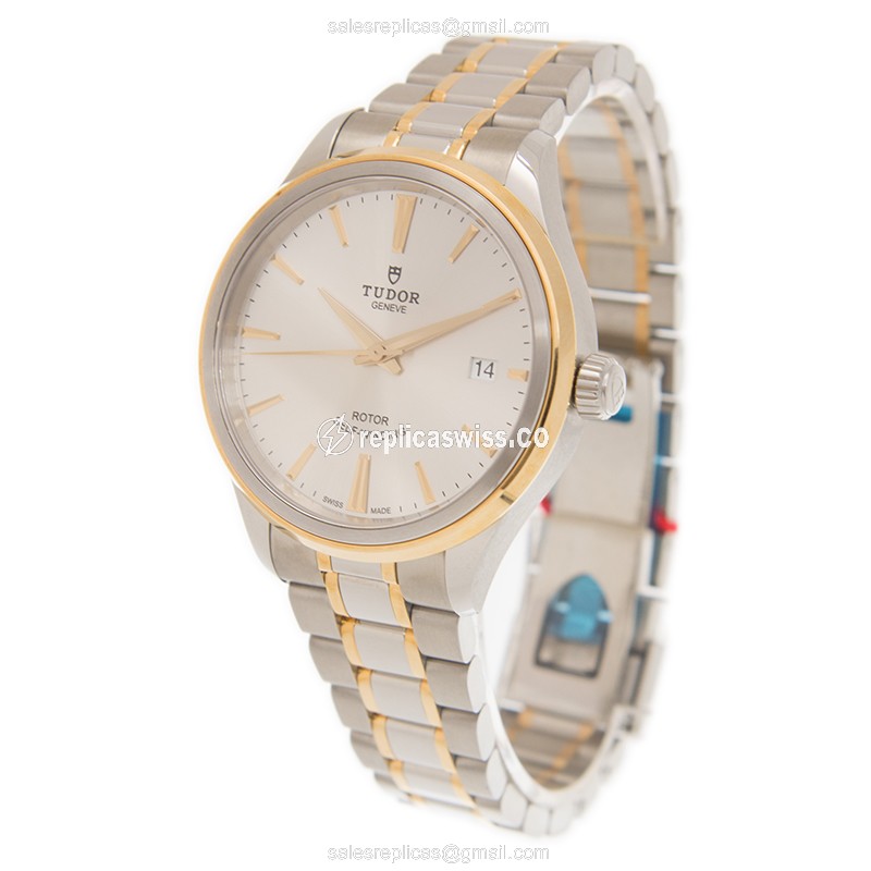 Tudor 12503-65053-SV Replica - Automatic - 18kt Gold & Steel - Silver Dial - Gold Strap - View 3