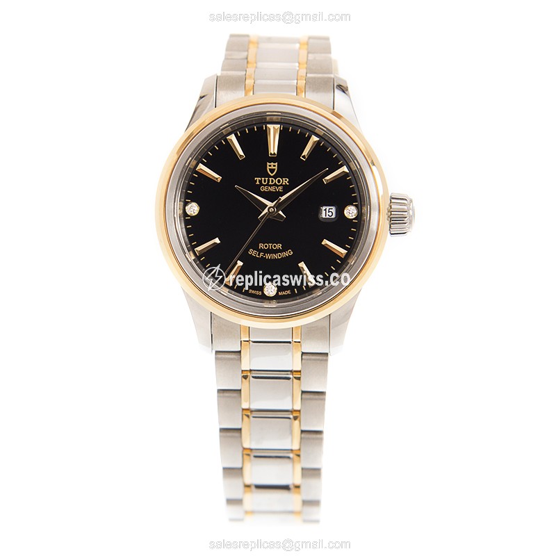 Tudor 12103-65013-369DI-BK Automatic 18kt Gold & Steel - Black Dial - Gold Clasp - View 2