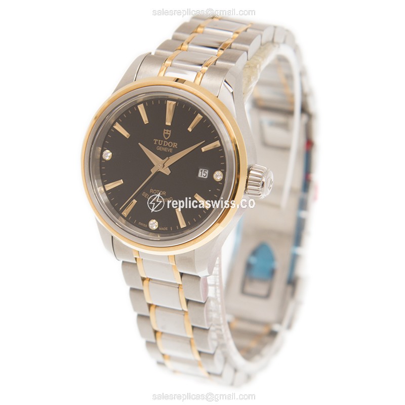 Tudor 12103-65013-369DI-BK Automatic 18kt Gold & Steel - Black Dial - Gold Clasp - View 3