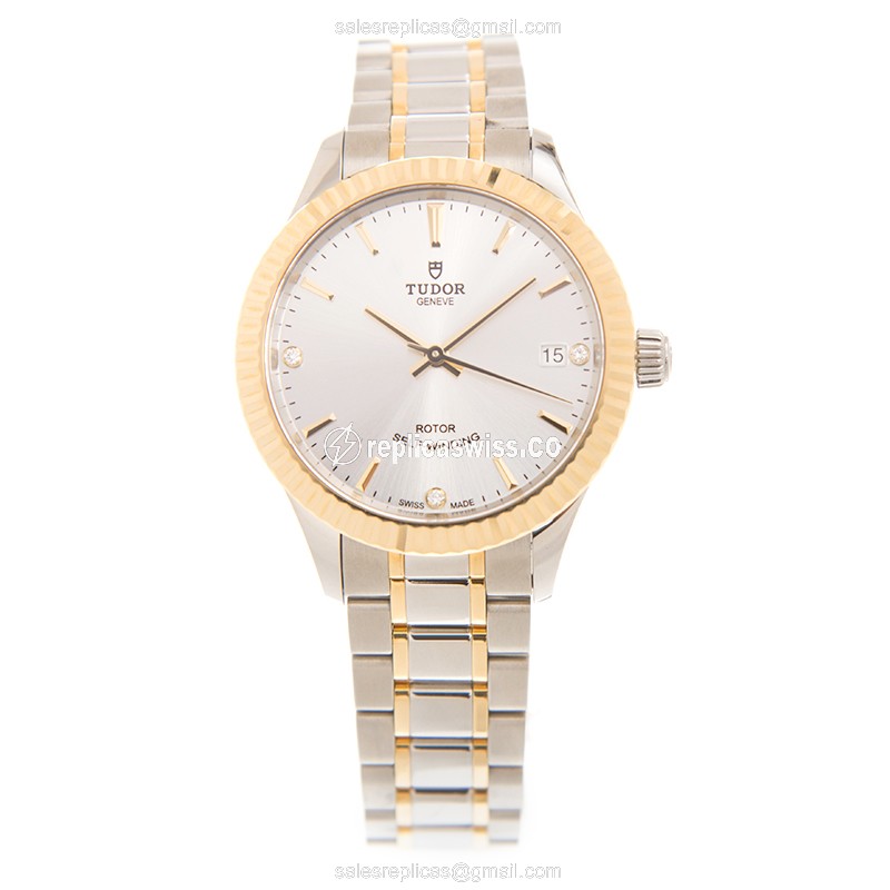 Tudor 12313-65033-369DI-SV Automatic Steel Case Silver Dial Gold Clasp 18kt Steel Band - View 2