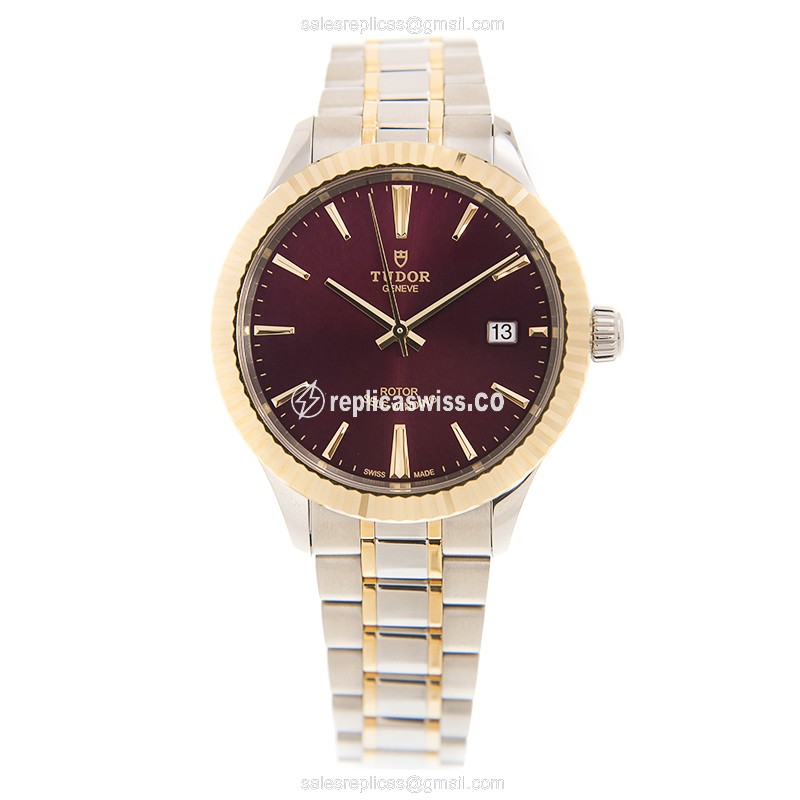 Automatic Tudor 12513-65053-PUR - 18kt Gold & Steel Case - Purple Dial - Gold Strap - View 2