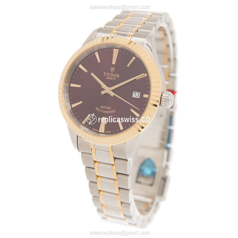 Automatic Tudor 12513-65053-PUR - 18kt Gold & Steel Case - Purple Dial - Gold Strap - View 3