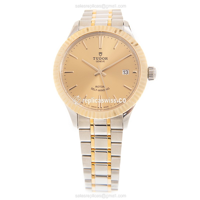 Tudor 12513-65053-CH Replica - Automatic - 18kt Gold - Black Dial - Steel Strap - View 2
