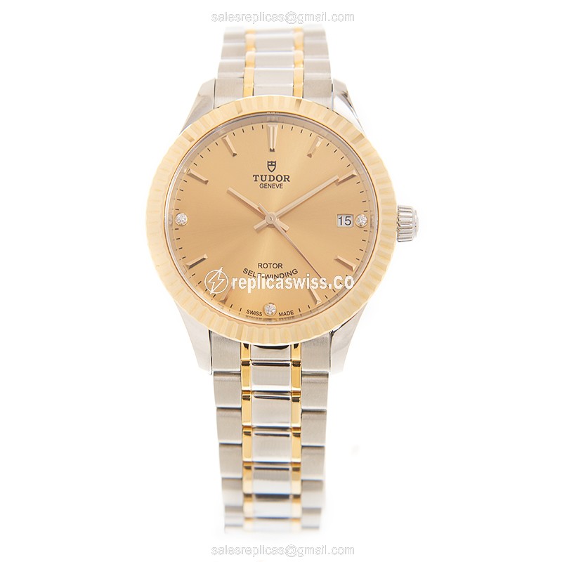 Tudor 12313-65033-369DI-CH Replica - Automatic 18kt Gold - Steel Case - Gold Dial & Strap - View 2