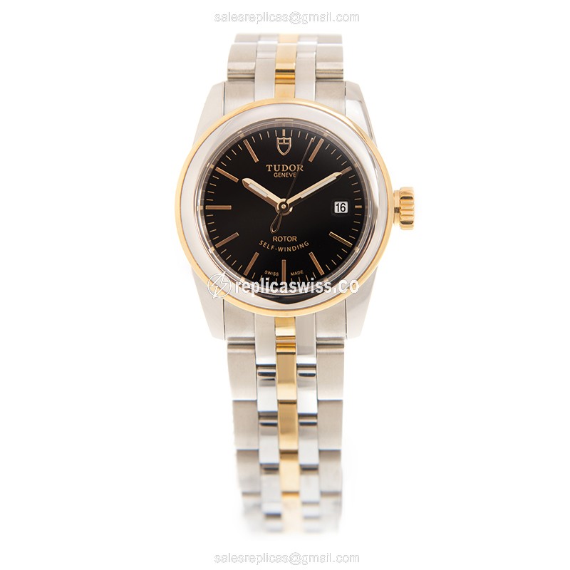 Tudor Glamour Date Replica - Automatic - 18kt Gold & Steel - Black Dial - View 2