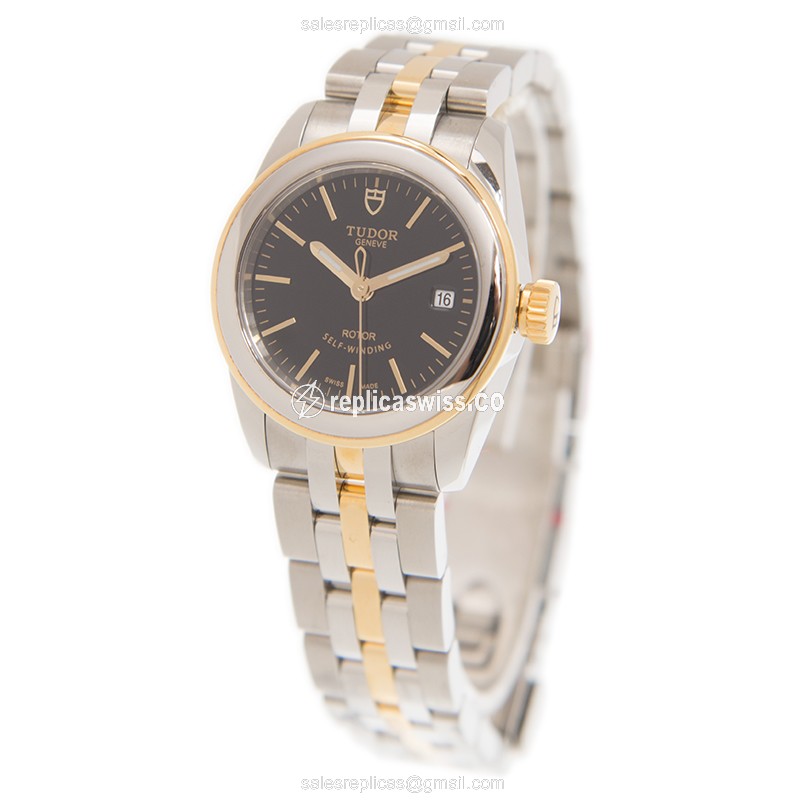 Tudor Glamour Date Replica - Automatic - 18kt Gold & Steel - Black Dial - View 3