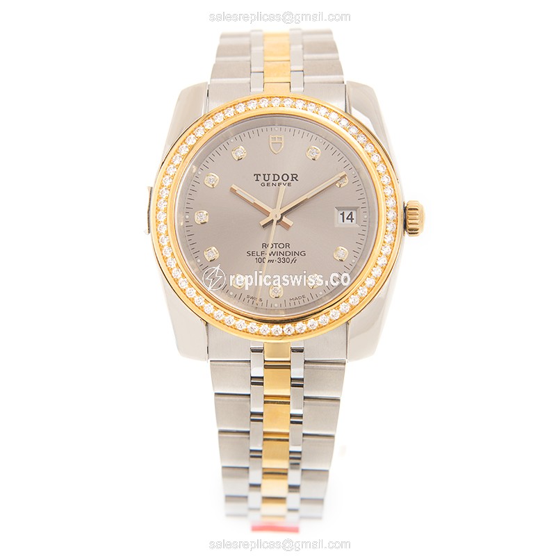 Tudor Classic 21023-62583-10DI-GY - Automatic - 18kt Gold & Diamond - Steel Case - Gray Dial - View 2