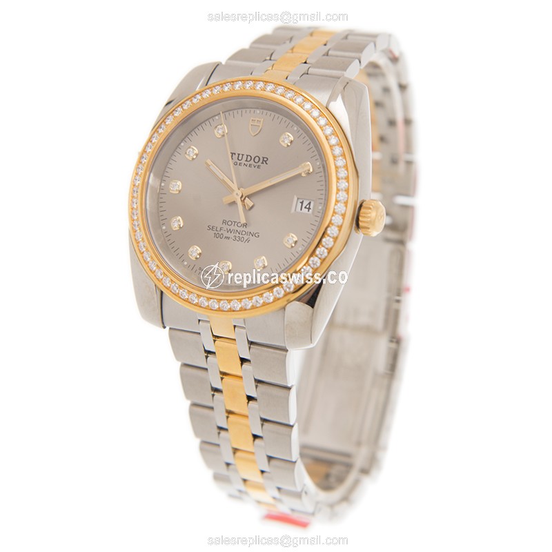 Tudor Classic 21023-62583-10DI-GY - Automatic - 18kt Gold & Diamond - Steel Case - Gray Dial - View 3