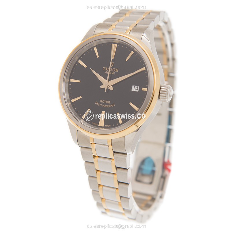 Tudor 12503-65053-BK Replica - Automatic - 18kt Gold & Steel - Black Dial - View 3