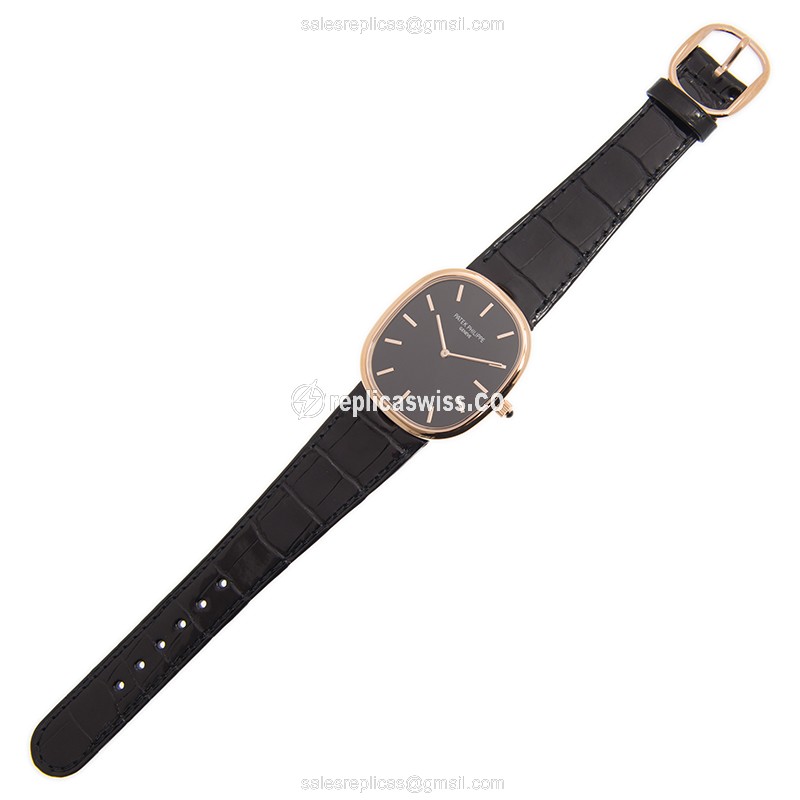 Patek Philippe 5738R-001 Replica - Automatic - 18kt Rose Gold - Black Dial, Alligator Strap - View 2