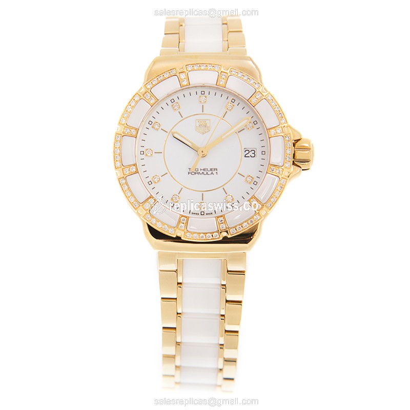 Tag Heuer F1 Quartz Ceramic - White Dial - Steel Case - White Strap - View 2
