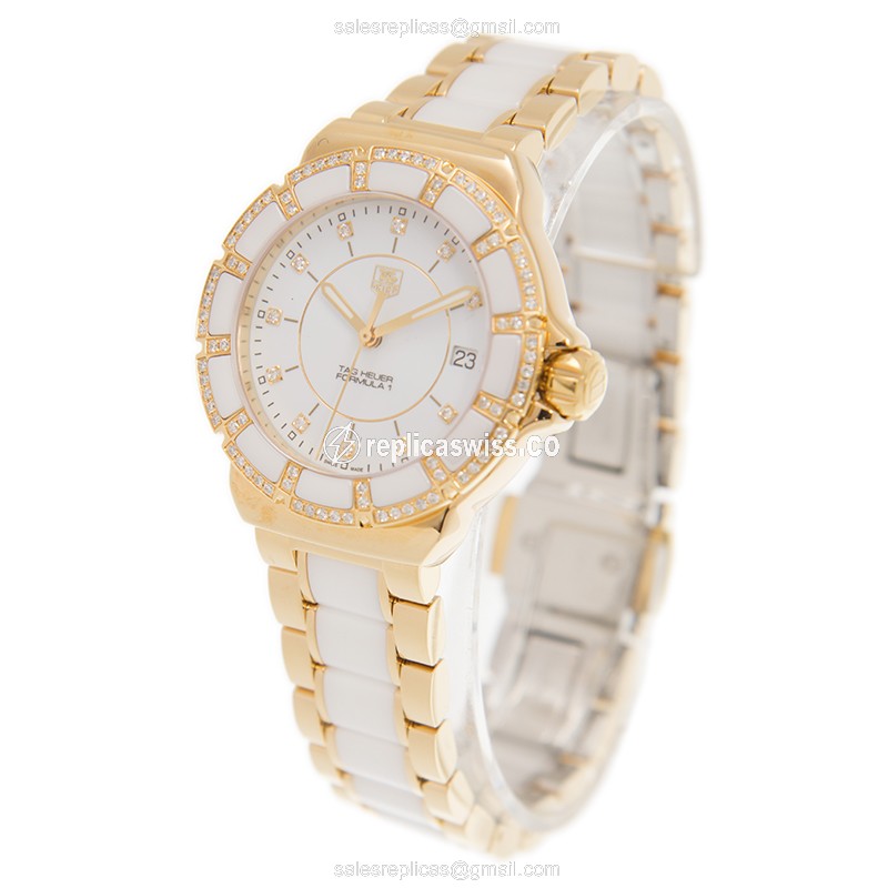 Tag Heuer F1 Quartz Ceramic - White Dial - Steel Case - White Strap - View 3