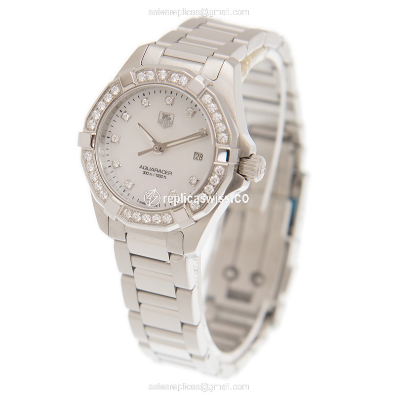 Tag Heuer AQUARACER Replica - Quartz - Stainless Steel - White Dial - Silver Strap - View 3