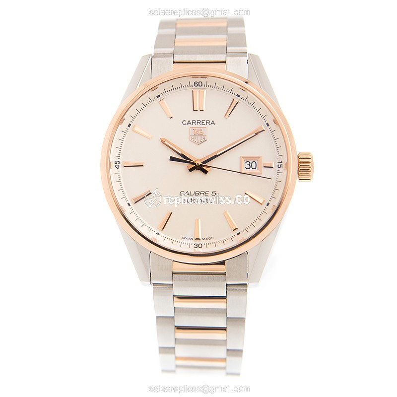 Tag Heuer Carrera Replica - Automatic - 18kt Rose Gold & Steel - Gold Clasp - Gold Strap - View 2