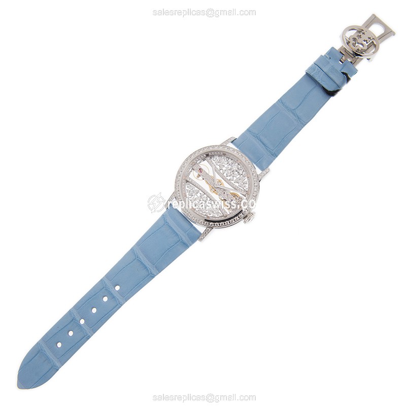 Corum Golden Bridge Replica - Manual Wind - 18kt White Gold - Diamond Dial - Blue Alligator Strap - View 2