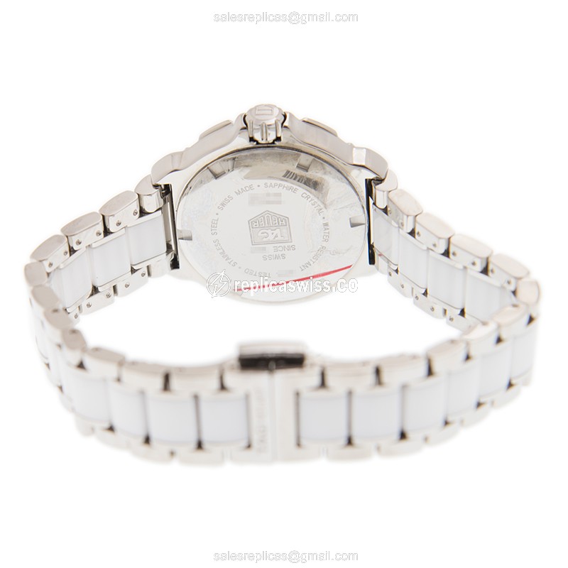 Tag Heuer F1 Quartz Watch - White Dial - Diamond Case - White Steel Strap - View 4