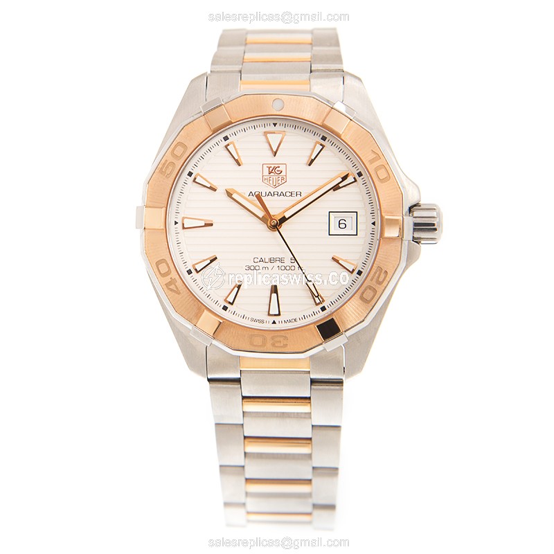 Tag Heuer Replica AQUARACER - Automatic - 18kt Rose Gold & Steel - White Dial - Gold Strap - View 2