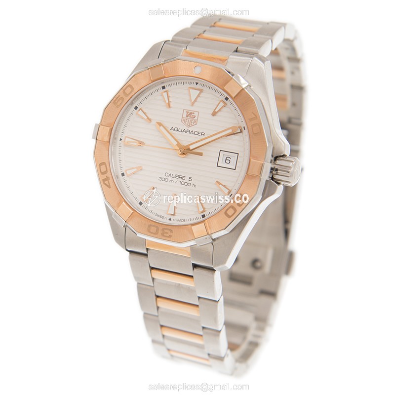 Tag Heuer Replica AQUARACER - Automatic - 18kt Rose Gold & Steel - White Dial - Gold Strap - View 3