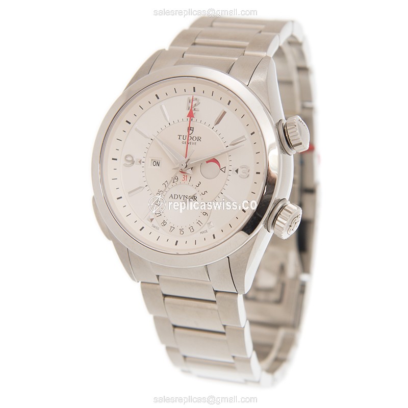 Tudor Heritage Advisor Replica - Automatic - Stainless Steel - White Dial - Silver Clasp - View 3