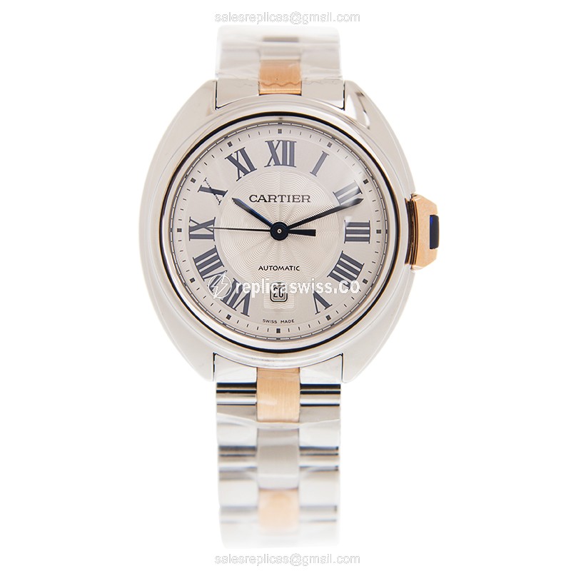 Cartier Ballon Bleu Replica - Automatic - Steel Case - Silver Dial - Gold 18kt Strap - View 2