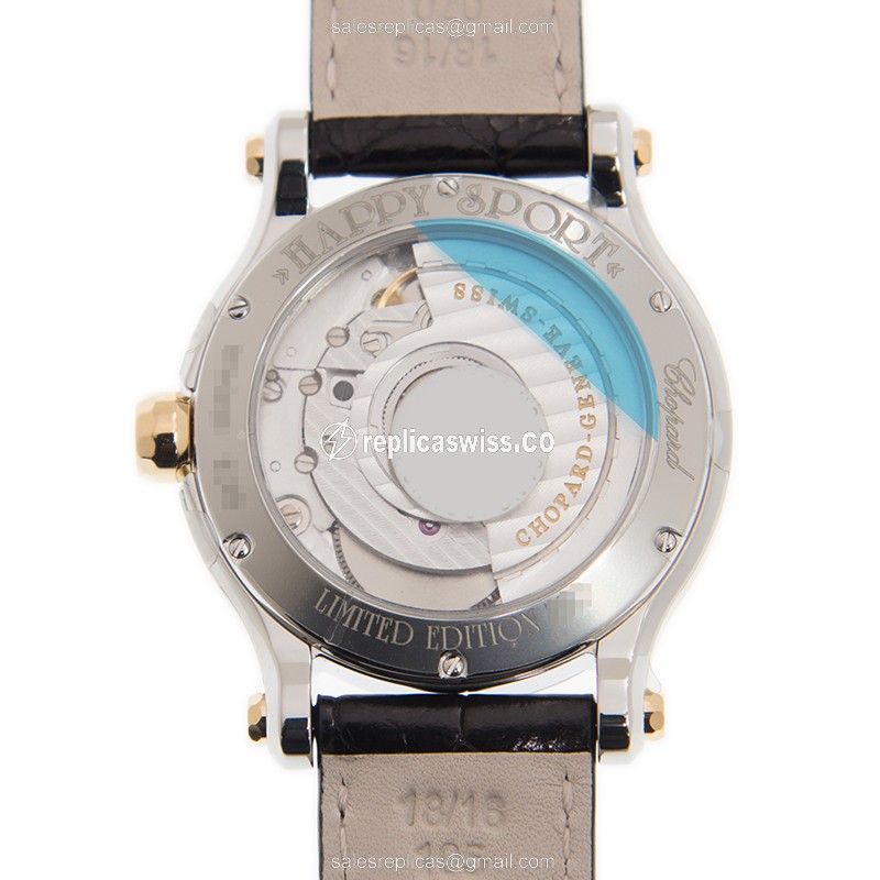 Chopard Happy Diamonds Replica - Automatic - 18kt Gold - White Dial - Black Alligator Strap - View 2