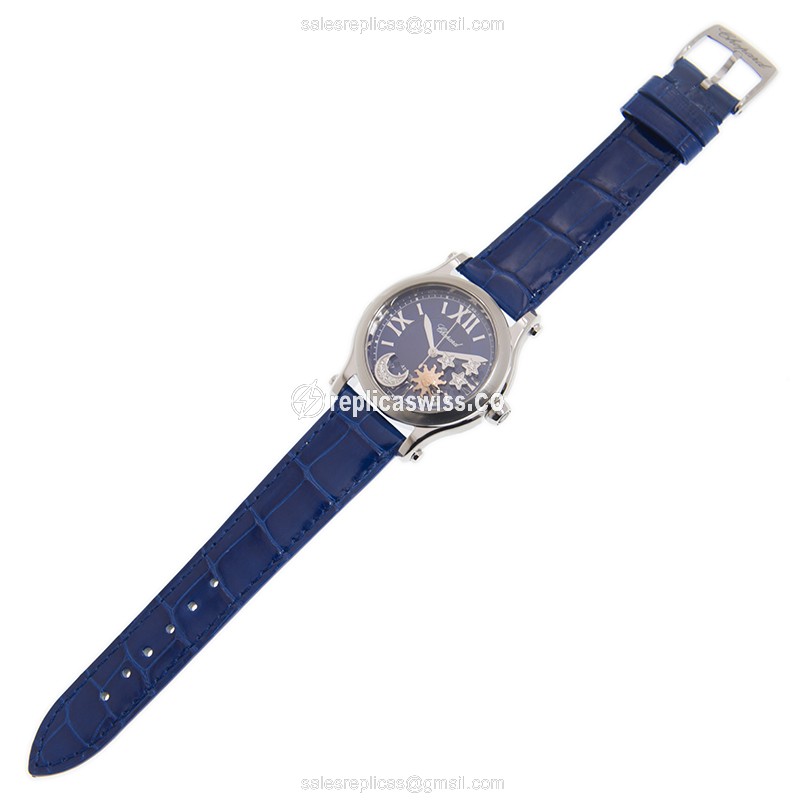 Chopard Happy Sport Replica - Automatic - Blue Dial - Steel Case - Blue Alligator Strap - View 2