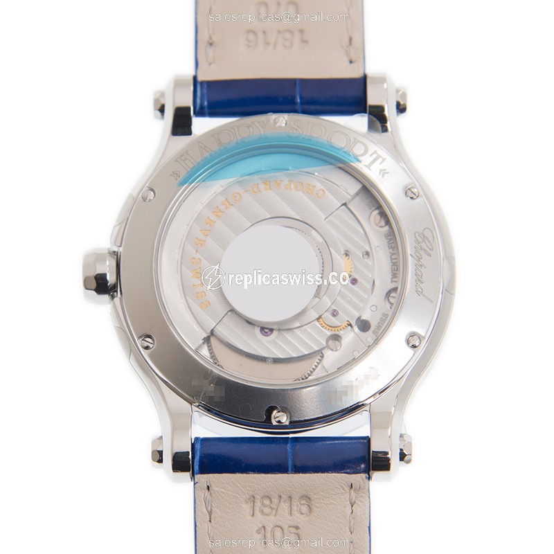 Chopard Happy Sport Replica - Automatic - Blue Dial - Steel Case - Blue Alligator Strap - View 3