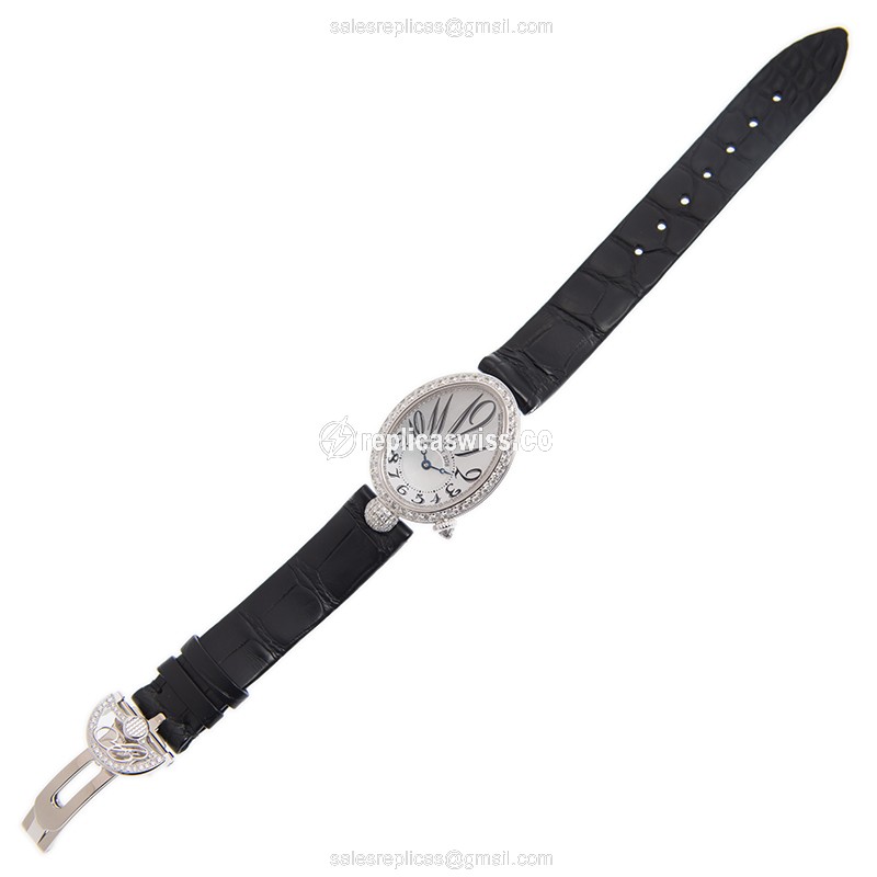 Breguet Reine De Naples Replica - Automatic - 18kt White Gold - Diamond - White Dial - Leather Strap - Black - View 2