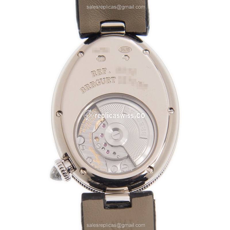 Breguet Reine De Naples Replica - Automatic - 18kt White Gold - Diamond - White Dial - Leather Strap - Black - View 3