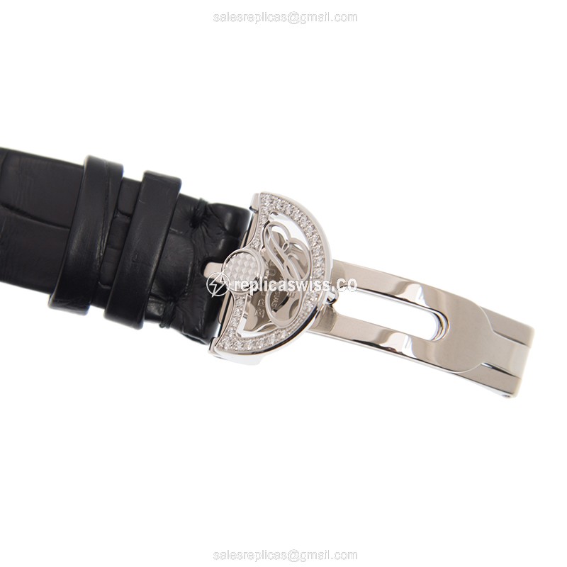 Breguet Reine De Naples Replica - Automatic - 18kt White Gold - Diamond - White Dial - Leather Strap - Black - View 4