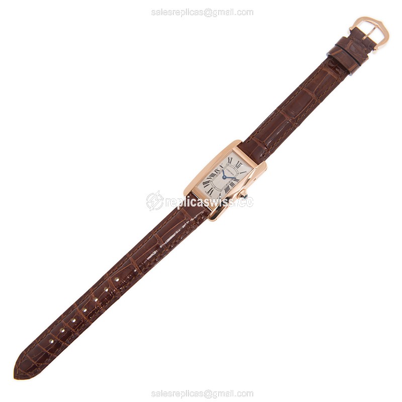 Cartier TANK W2607456 - Quartz 18kt Rose Gold - Silver Dial - Brown Alligator Buckle - View 2