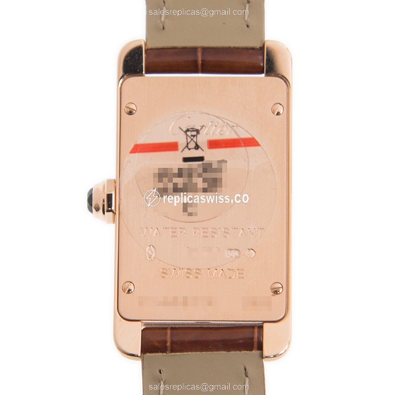 Cartier TANK W2607456 - Quartz 18kt Rose Gold - Silver Dial - Brown Alligator Buckle - View 3