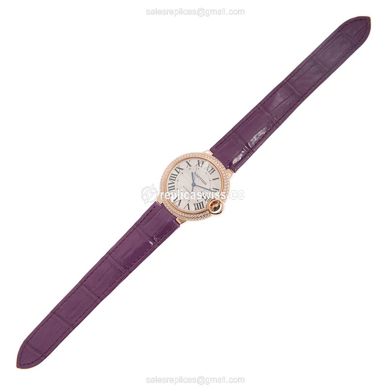 Cartier Ballon Bleu Replica - Automatic - 18kt Rose Gold - Diamonds - White Dial - View 2