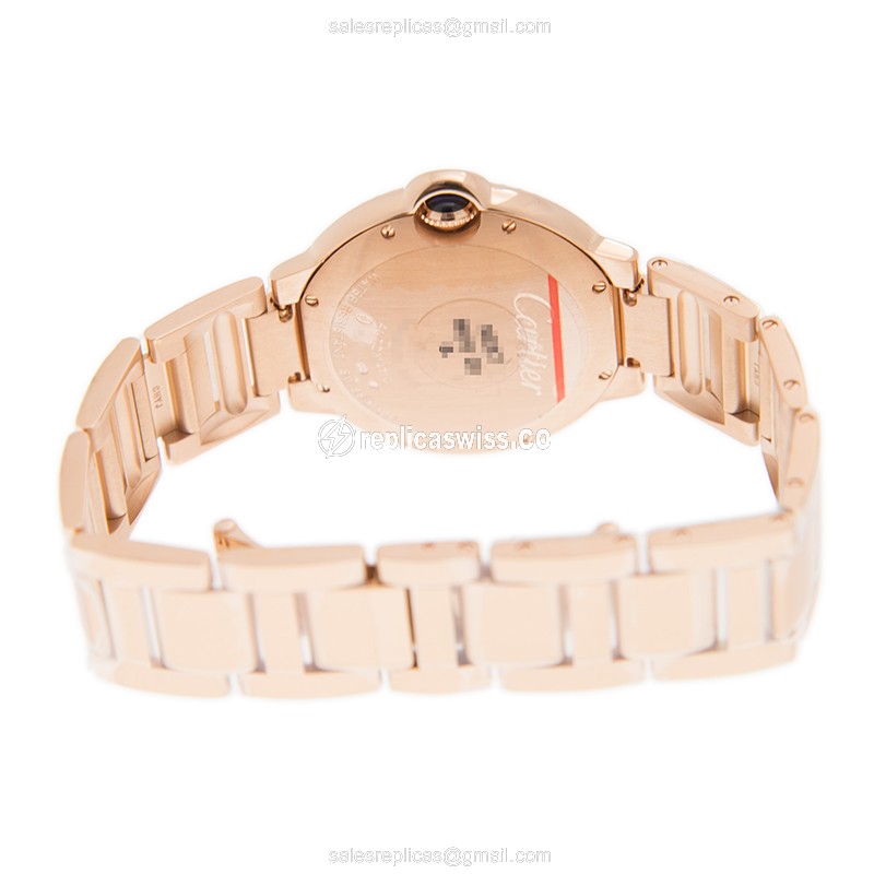 Cartier Ballon Bleu Replica - Automatic - 18kt Rose Gold Case - White Dial - Gold Strap - View 4