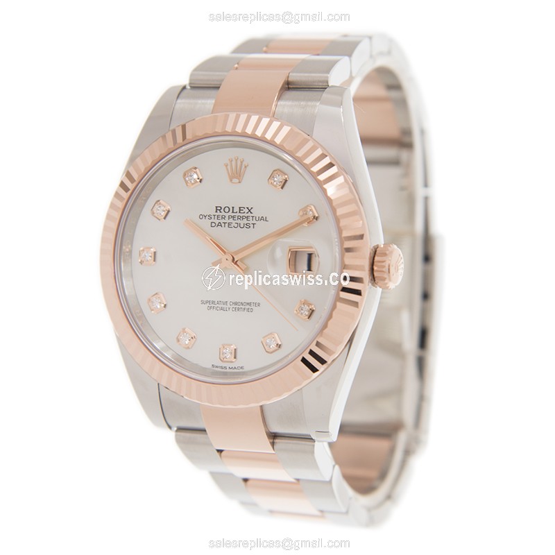 Rolex Datejust Replica - Automatic - 18kt Rose Gold Case - White Dial on Gold Strap - View 3