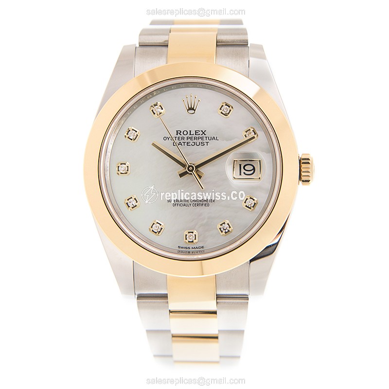 Rolex Datejust Replica - Automatic - 18kt Gold Case - White Dial - Gold Clasp & Steel Strap - View 2